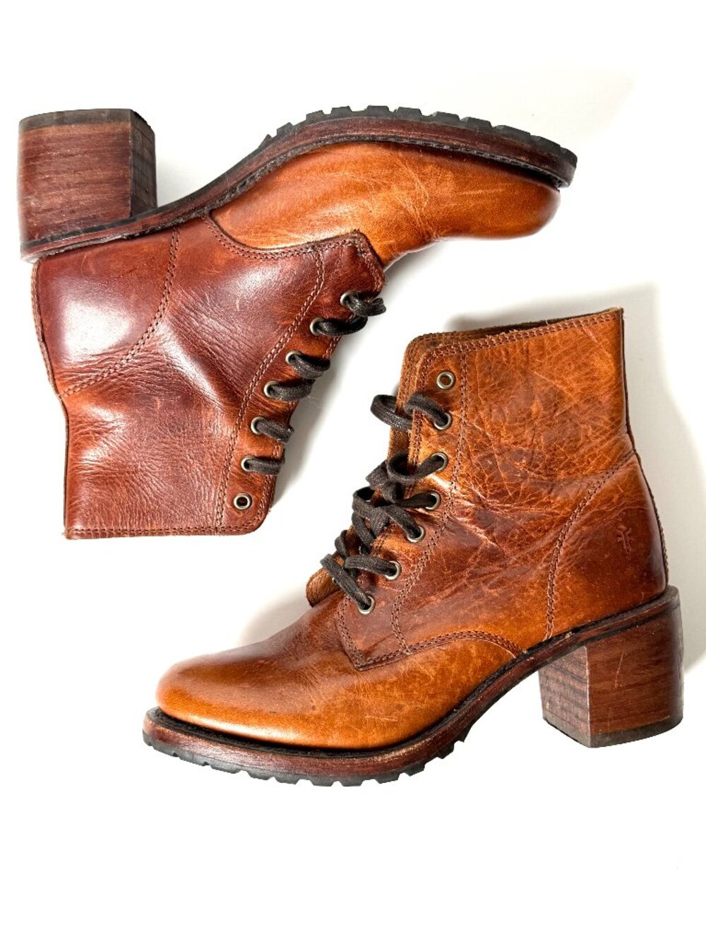 Womens Frye Boots, Cognac Leather, Size 7.5